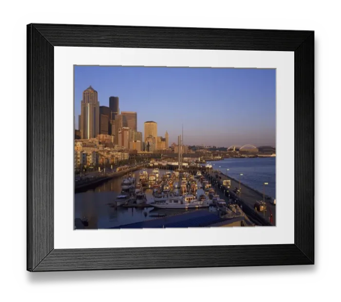 Framed Print : Seattle at Dusk. classic yachts fill the Bell Town Marina. Seattle, WA