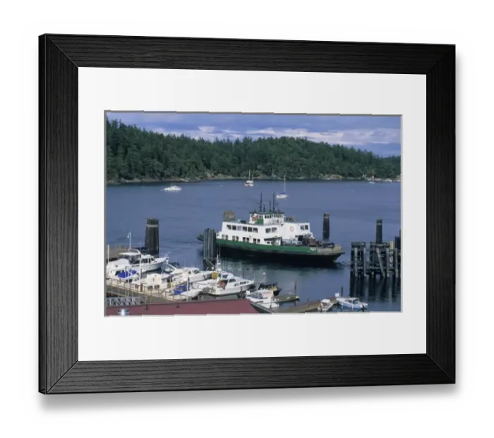 Framed Print : Ferry in harbor, Friday Harbor, San Juan Island, San Juan Islands, Puget Sound, Washington