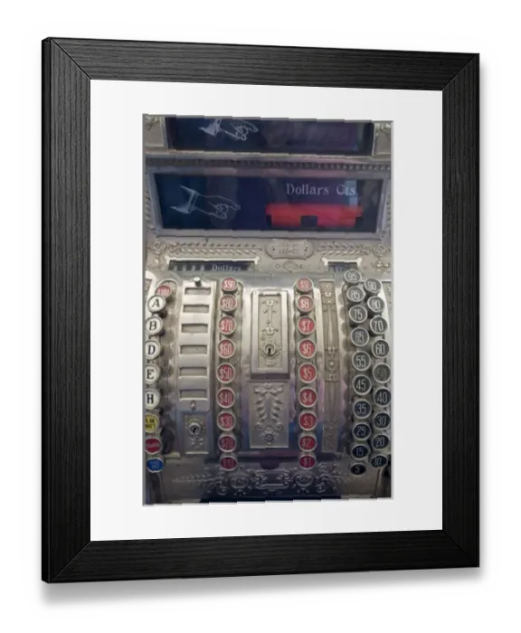 Framed Print : USA, Wyoming, South Pass City. Close-up of antique cash register