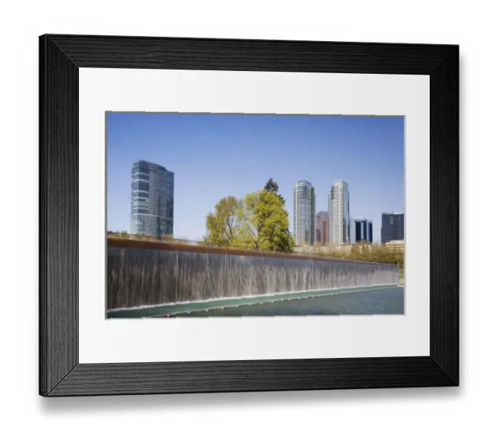 Framed Print : WA, Bellevue, Downtown Bellevue Park, with downtown Bellevue skyline. Westin Hotel