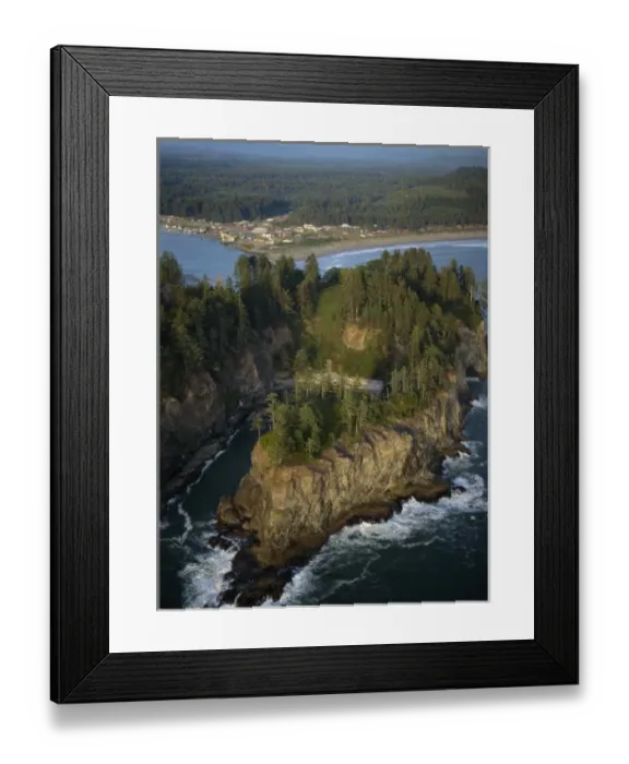 Framed Print : USA, Washington, Coastline aerial of James Island, village of La Push in background Framed Print : USA, Washington, Coastline aerial of James Island, village of La Push in background