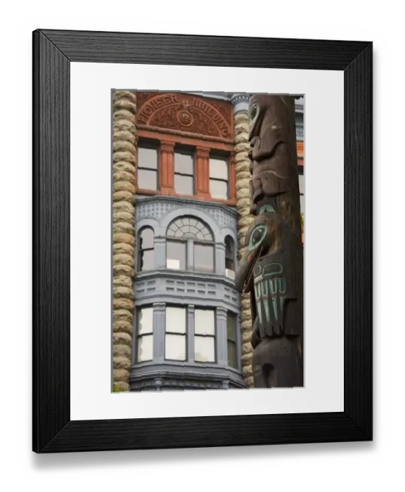Framed Print : WA, Seattle, Totem pole and Pioneer building at historic Pioneer Square Framed Print : WA, Seattle, Totem pole and Pioneer building at historic Pioneer Square