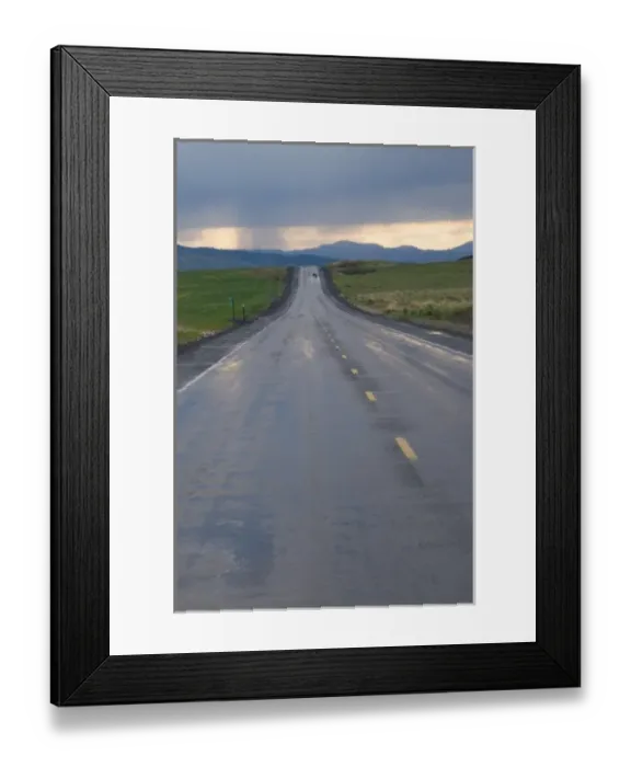 Framed Print : USA, Washington State. Storm clouds and rain ahead over the road in Central Washington Framed Print : USA, Washington State. Storm clouds and rain ahead over the road in Central Washington