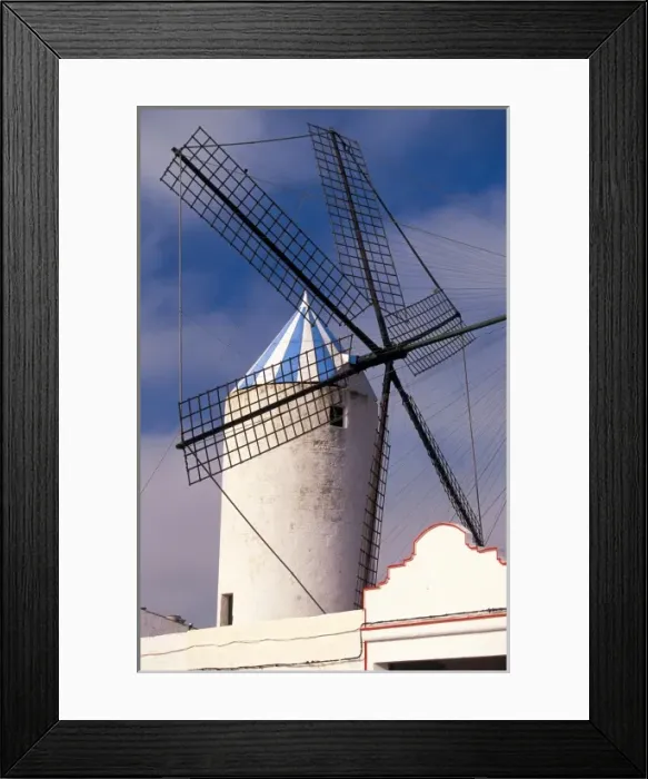 Framed Print : Spain, Balearics, Menorca, Sant Llois. Windmills of the Ethnological Museum
