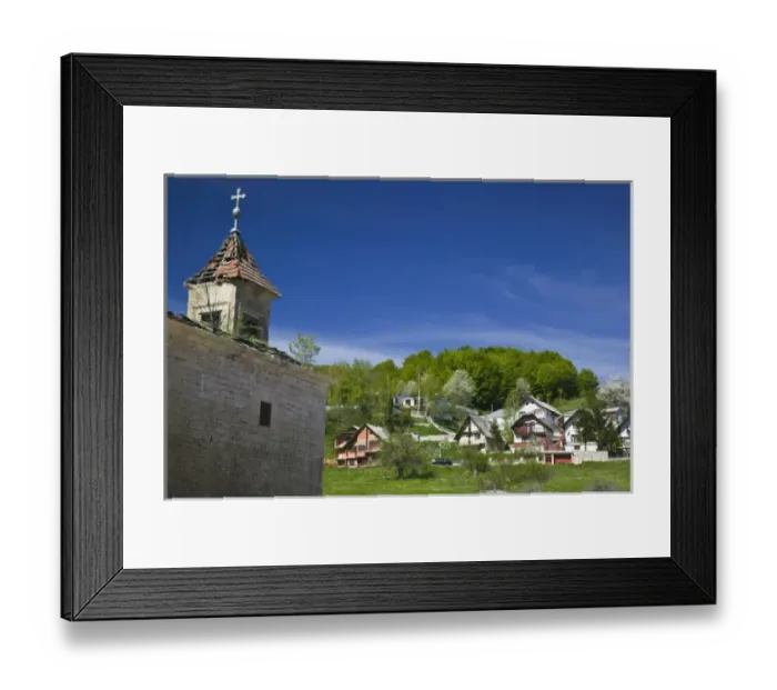 Framed Print : MACEDONIA, Mavrovo National Park. MAVROVO Village- Old Lake Side Church Framed Print : MACEDONIA, Mavrovo National Park. MAVROVO Village- Old Lake Side Church