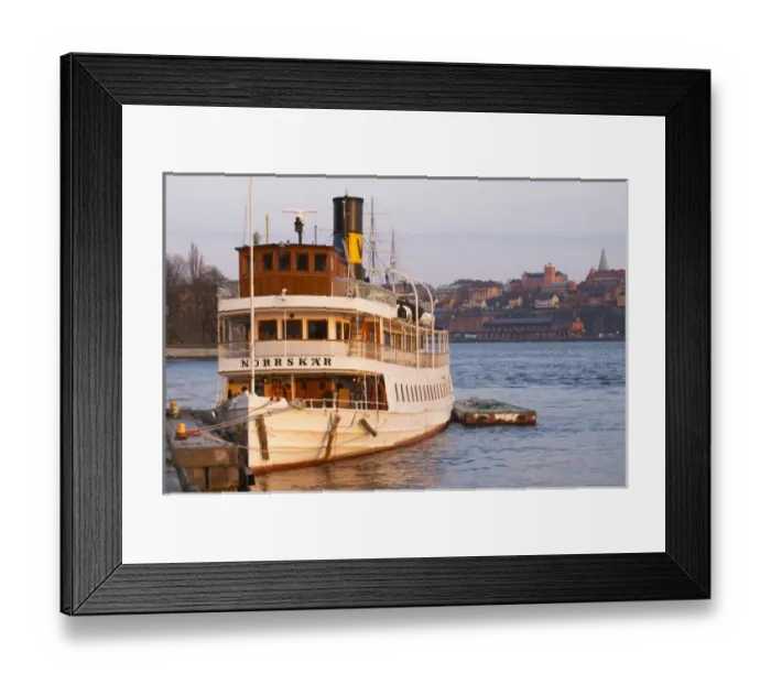 Framed Print : Norrskar moored at the Blasieholmen. White Waxholm boats Waxholmsbatar typical for Framed Print : Norrskar moored at the Blasieholmen. White Waxholm boats Waxholmsbatar typical for