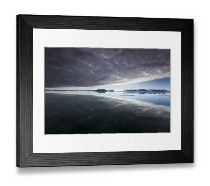 Framed Print : Norway, Svalbard, Edgeoya Island, Reflection of low clouds in calm sea on summer Framed Print : Norway, Svalbard, Edgeoya Island, Reflection of low clouds in calm sea on summer