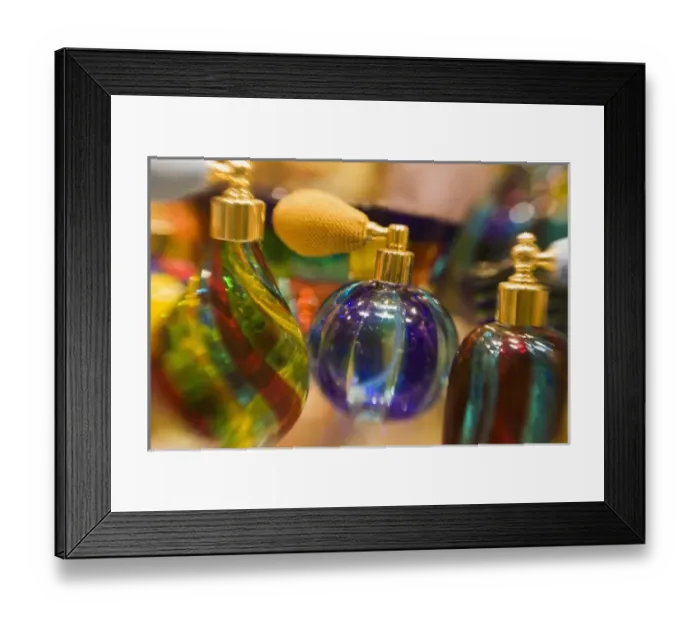 Framed Print : Italy, Venice, Selective Focus of Italian Glass perfume bottles in Venice Framed Print : Italy, Venice, Selective Focus of Italian Glass perfume bottles in Venice
