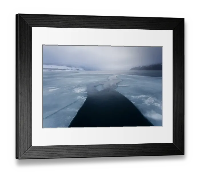 Framed Print : Norway, Svalbard, Nordaustlandet, Lead through melting sea ice in fog near Scoresby Framed Print : Norway, Svalbard, Nordaustlandet, Lead through melting sea ice in fog near Scoresby
