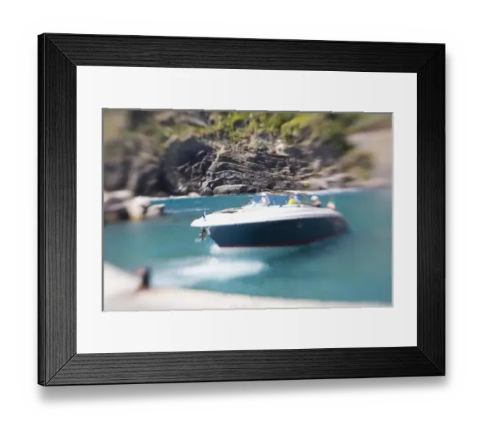 Framed Print : Italy, Cinque Terre, Vernazza, Selective Focus of Speed Boat in Harbor of Vernazza