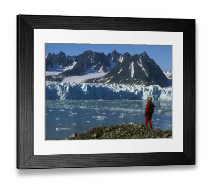Framed Print : Liefdefjord, Monaco Glacier, tourist on high arctic archipelago, Spitsbergen, Norway, MR Framed Print : Liefdefjord, Monaco Glacier, tourist on high arctic archipelago, Spitsbergen, Norway, MR