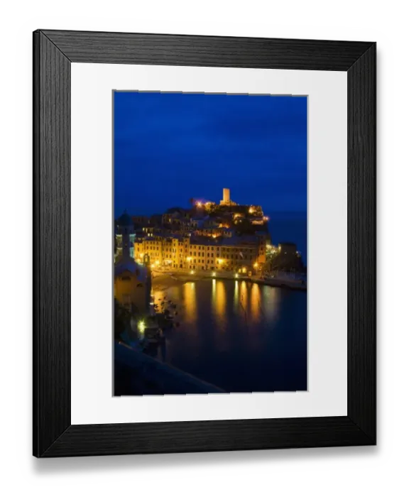 Framed Print : Italy, Cinque Terre, Vernazza, Night View of the Hillside Town of Vernazza