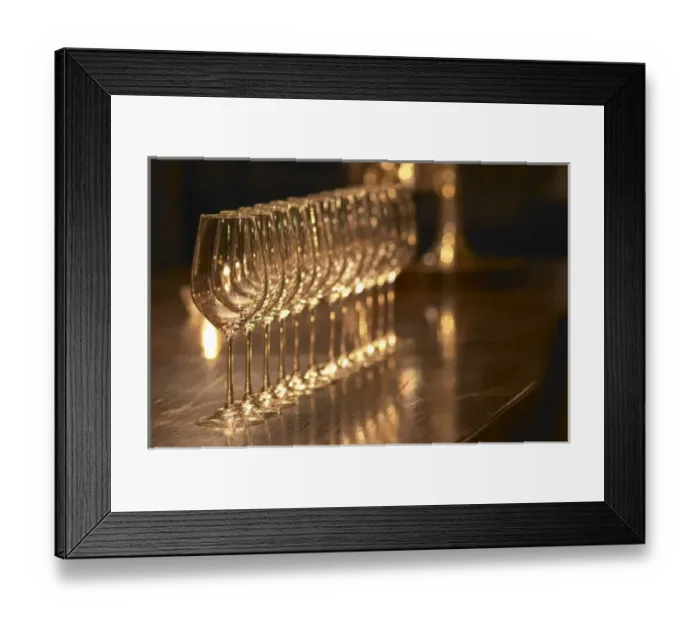 Framed Print : A straight row of wine tasting glasses lilned up on a dark wooden table. Ulriksdal Framed Print : A straight row of wine tasting glasses lilned up on a dark wooden table. Ulriksdal