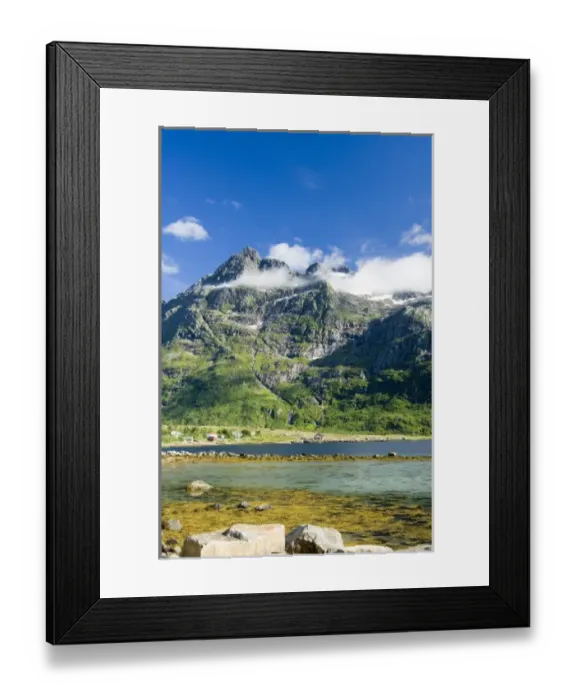 Framed Print : Europe, Norway, Lofoten. View of Stortinden from Liland