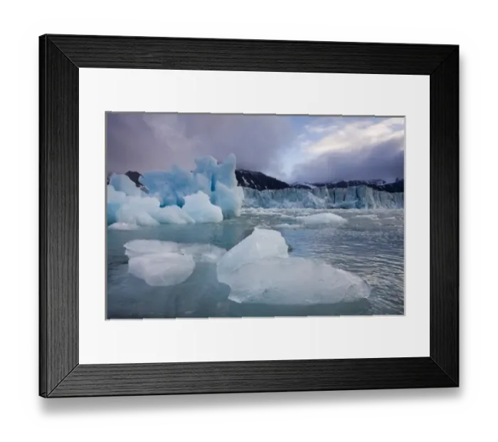 Framed Print : Norway, Svalbard, Spitsbergen Island, Deep blue icebergs floating near face of Sveabreen