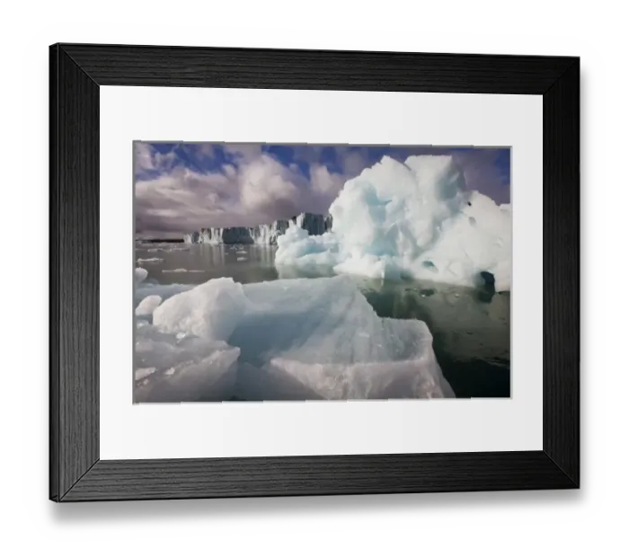 Framed Print : Norway, Svalbard, Spitsbergen Island, Morning sun lights melting icebergs floating Framed Print : Norway, Svalbard, Spitsbergen Island, Morning sun lights melting icebergs floating