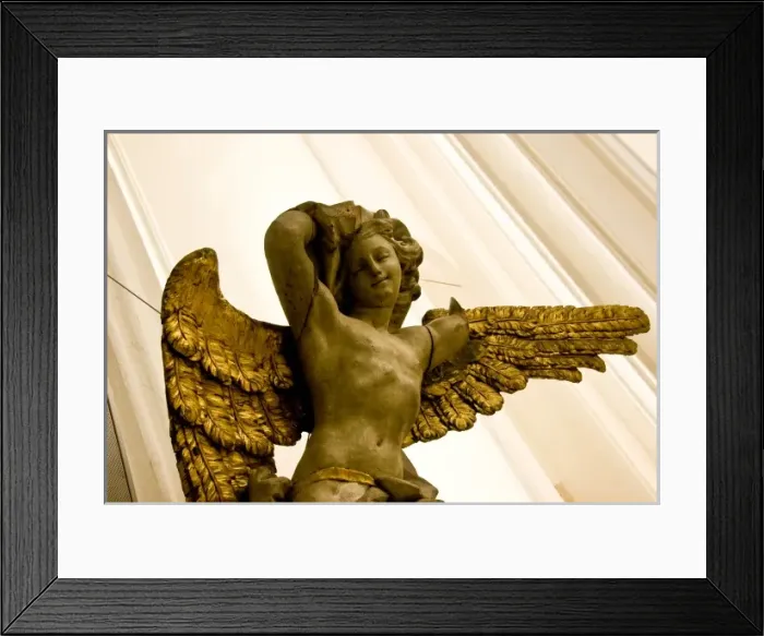 Framed Print : Poland, Gdansk. Angel ornament in the interior of St. Marys Church