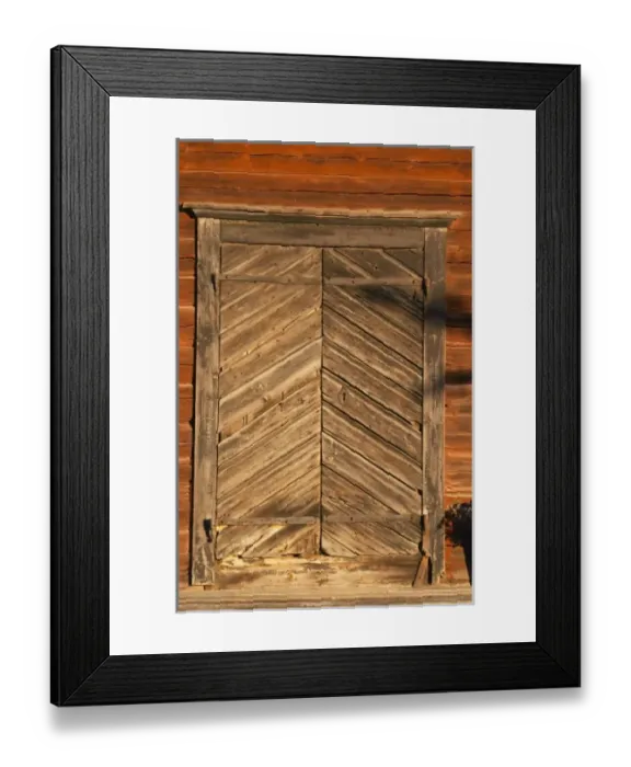 Framed Print : Traditional style Swedish wooden painted house. A door Fading peeling painting. Smaland region