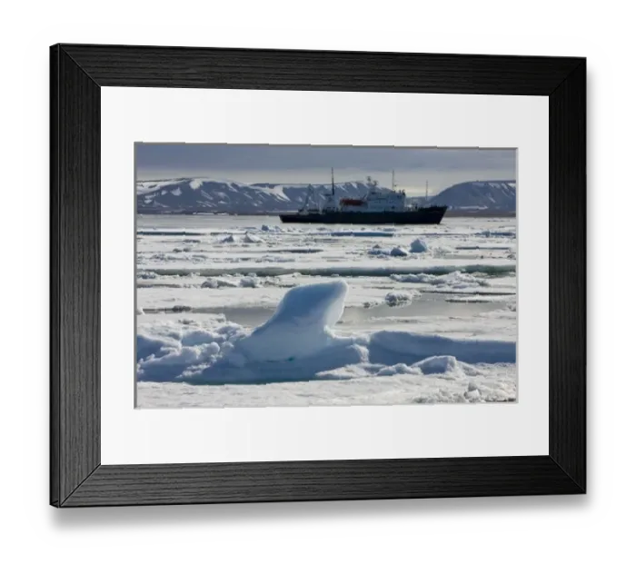 Framed Print : Norway, Svalbard, Edgeoya Island, Cruise ship motors through pack ice on summer morning Framed Print : Norway, Svalbard, Edgeoya Island, Cruise ship motors through pack ice on summer morning