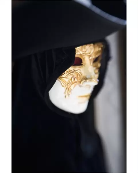 Italy, Venice, Selective Focus of Carnival mask and Costume in Venice