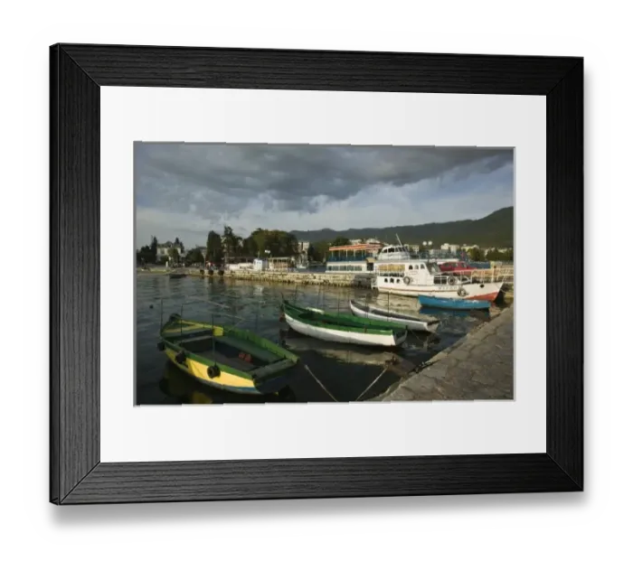Framed Print : MACEDONIA, Ohrid. Lake Ohrid Harbor  /  Late Afternoon