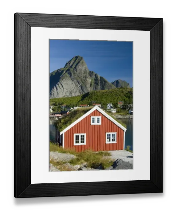 Framed Print : Europe, Norway, Lofoten. Rorbu (traditional fishermans hut) in Reine