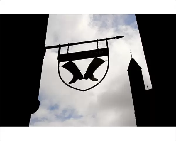 Poland, Gdansk. Silhouette of shop sign in Old Town