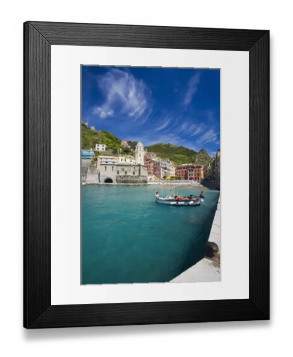 Framed Print : Italy, Cinque Terre, Vernazza, Harbor and Church of Vernazza