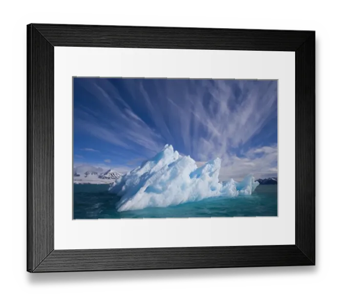 Framed Print : Norway, small iceberg drifting in fjord, June, cirrus clouds Framed Print : Norway, small iceberg drifting in fjord, June, cirrus clouds