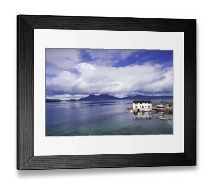 Framed Print : Norway, Aspa, Kristiansund area. White boat house Framed Print : Norway, Aspa, Kristiansund area. White boat house