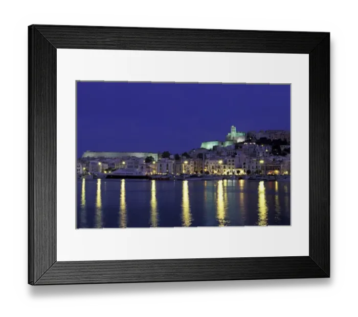 Framed Print : Spain, Balearics, Ibiza, Eivissa. City view from harbor, evening