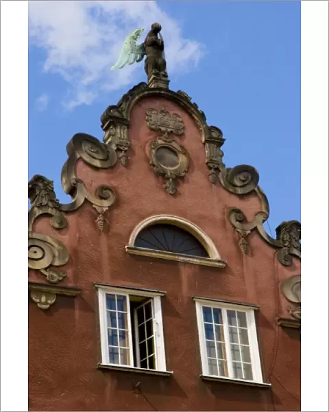 Poland, Gdansk. Detail of Old Town roofline showing Dutch influence