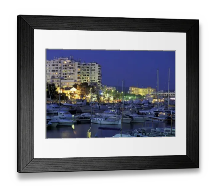 Framed Print : Spain, Balearics, Ibiza, Sant Antoni de Portmany. Evening view of city and marina Framed Print : Spain, Balearics, Ibiza, Sant Antoni de Portmany. Evening view of city and marina