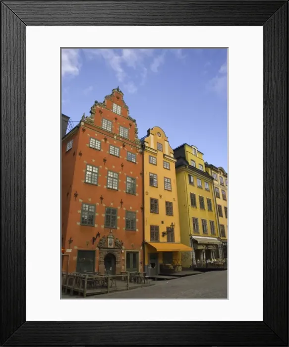 Framed Print : Sweden. Stockholm. Gamla Stan. Colorful buildings lining the Stortorget Framed Print : Sweden. Stockholm. Gamla Stan. Colorful buildings lining the Stortorget