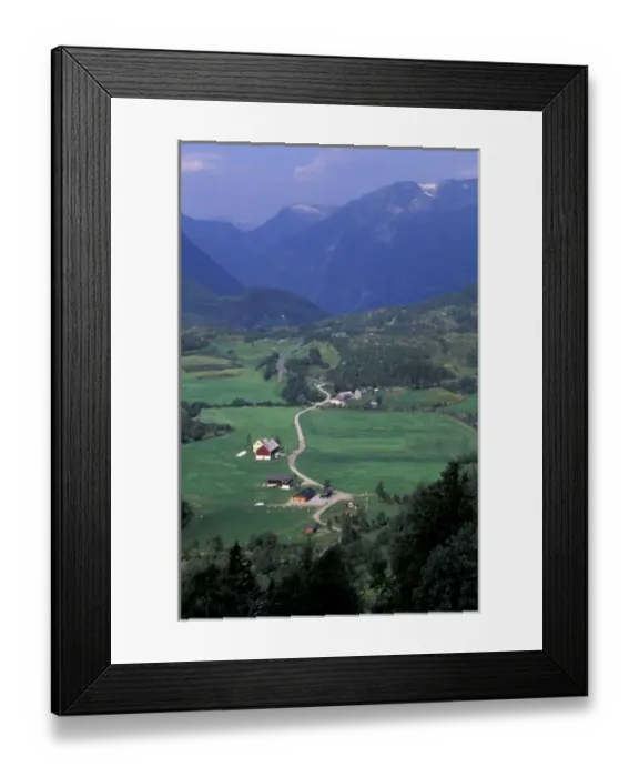 Framed Print : Europe, Norway, Geirangerfjord, Geiranger. Lush farming valley Framed Print : Europe, Norway, Geirangerfjord, Geiranger. Lush farming valley