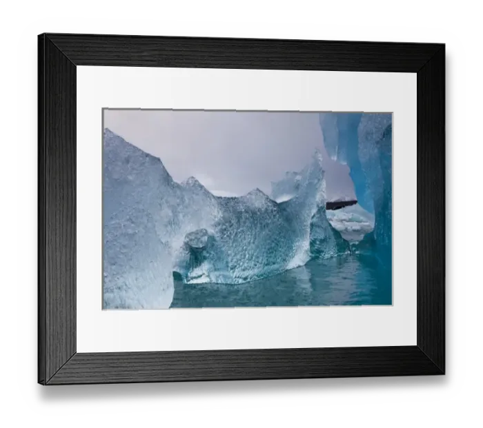 Framed Print : Norway, Svalbard, Spitsbergen Island, Deep blue icebergs floating near face of Sveabreen