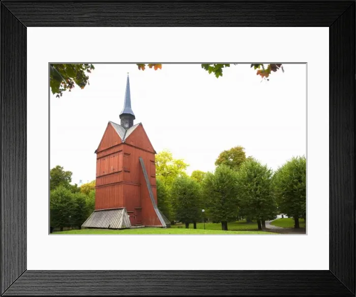 Framed Print : Stockholm, Sweden - Low angle view of a barn with a spire