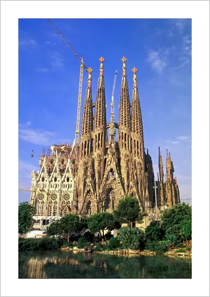 Spain, Barcelona. Sagrada Familia Cathedral, designed by Antoni Gaudi