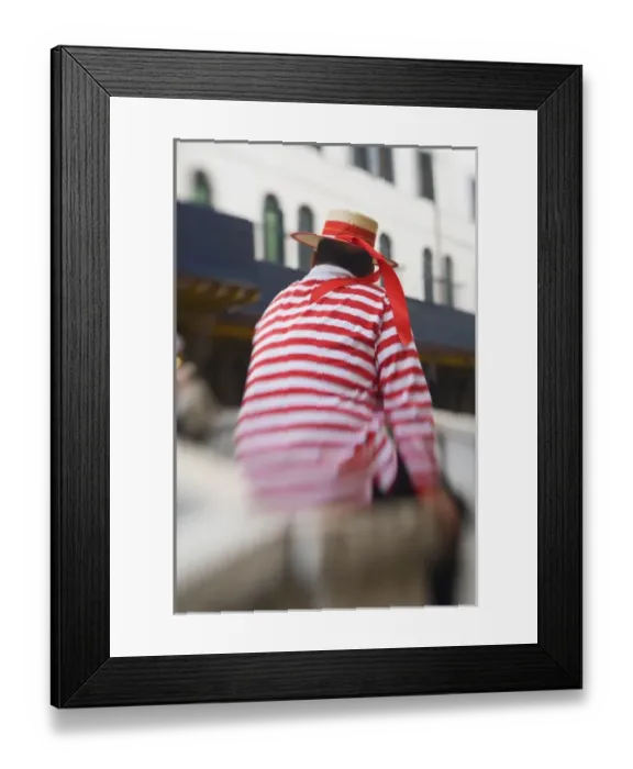 Framed Print : Italy, Venice, Seclitive Focus of Gondolier in Venice With Bright Red Ribbon