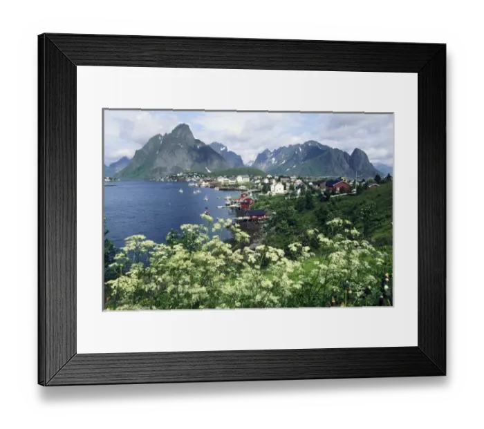 Framed Print : Norway, Lofoten Islands, Moskenesoya Island, Reine, above Arctic Circle, traditional fishing