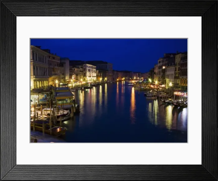 Framed Print : Italy, Venice, Night View Along the Grand Canal with Gondolas and Night Lights Framed Print : Italy, Venice, Night View Along the Grand Canal with Gondolas and Night Lights