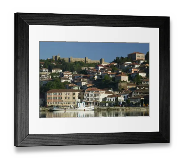 Framed Print : MACEDONIA, Ohrid. Morning View of Old Town and Car Samoils Castle Framed Print : MACEDONIA, Ohrid. Morning View of Old Town and Car Samoils Castle