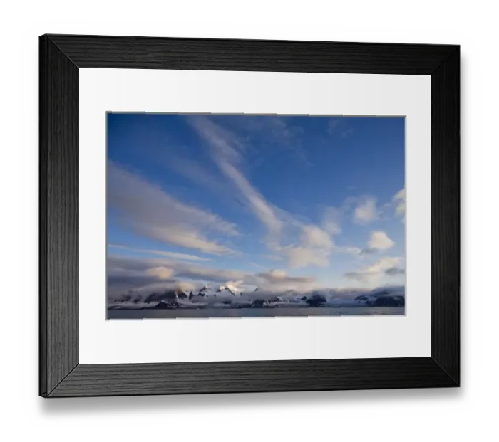 Framed Print : Norway, Svalbard, Spitsbergen, Setting sun lights clouds above glacier-covered mountains Framed Print : Norway, Svalbard, Spitsbergen, Setting sun lights clouds above glacier-covered mountains