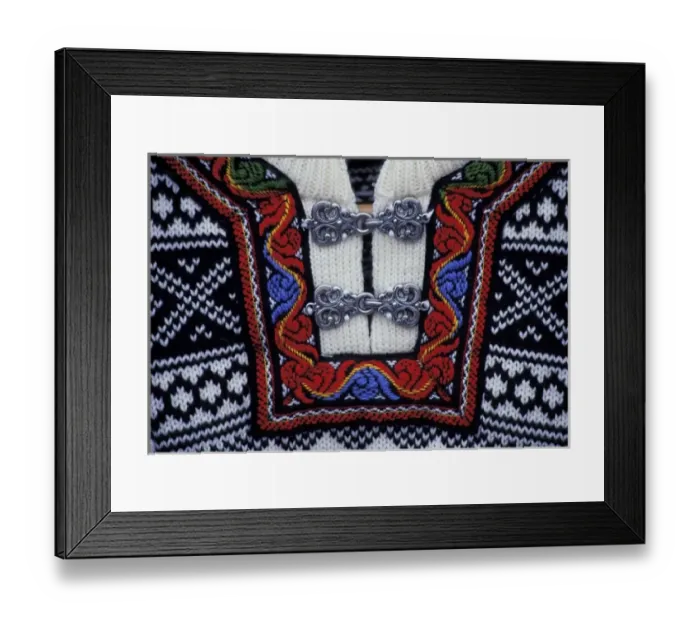 Framed Print : Norway, Bergen. Traditional Norwegian sweater, detail Framed Print : Norway, Bergen. Traditional Norwegian sweater, detail