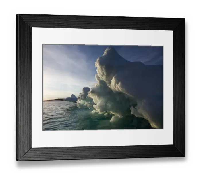 Framed Print : Norway, Svalbard, Langoya Island, Setting sun lights glacial iceberg on summer evening