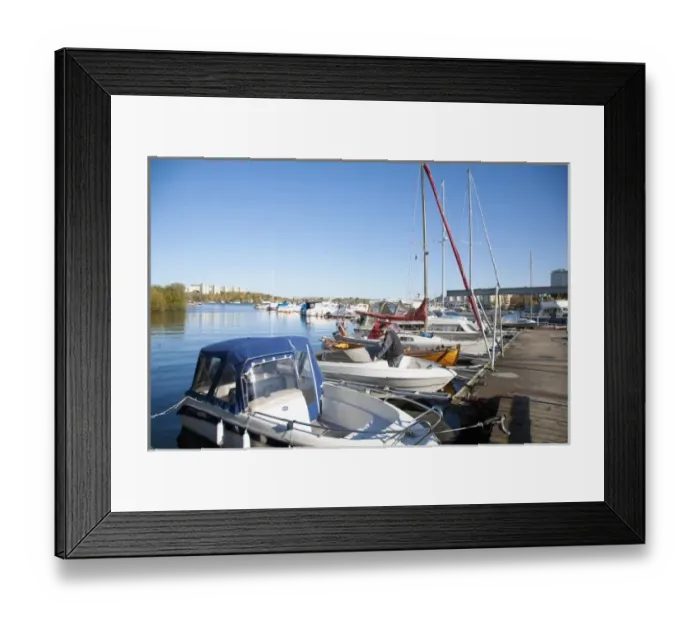 Framed Print : Stockholm, Sweden - High angle view of boats docked at a marina Framed Print : Stockholm, Sweden - High angle view of boats docked at a marina