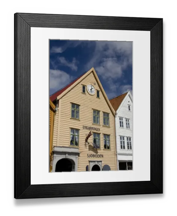 Framed Print : Norway, Bergen. Downtown old Hanseatic historic area of Bryggen, UNESCO World Heritage City