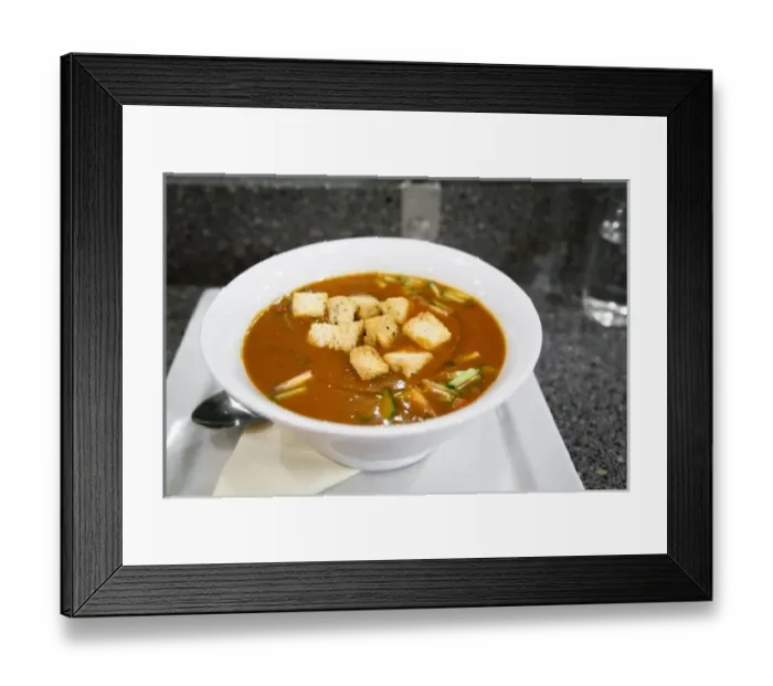 Framed Print : Stockholm, Sweden - High angle view of vegetable soup with croutons Framed Print : Stockholm, Sweden - High angle view of vegetable soup with croutons