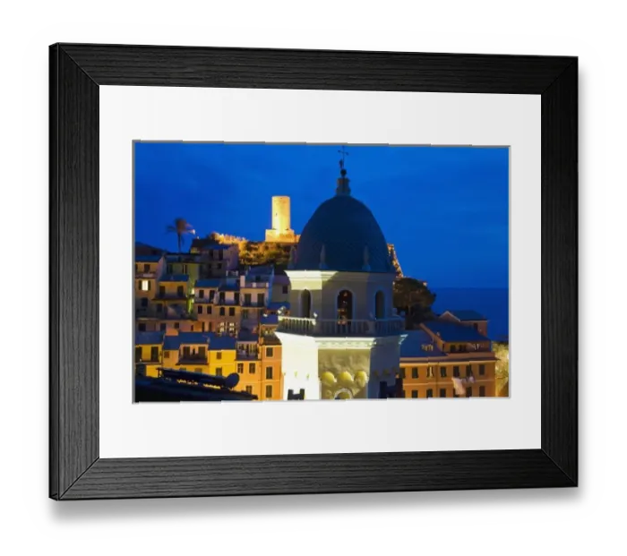 Framed Print : Italy, Cinque Terre, Vernazza, Night View of the Hillside Town of Vernazza
