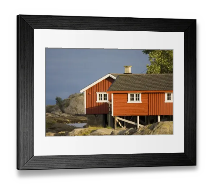 Framed Print : Europe, Norway, Lofoten, Svolvaer. Rorbus (a traditional fishermans hut) on Svinya in Svolvaer Framed Print : Europe, Norway, Lofoten, Svolvaer. Rorbus (a traditional fishermans hut) on Svinya in Svolvaer